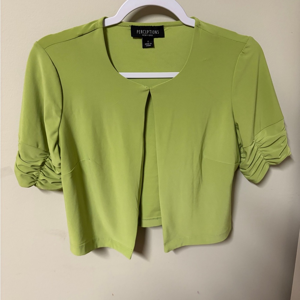 Perceptions Lime Green Ruched Sleeve Crop Top flawed